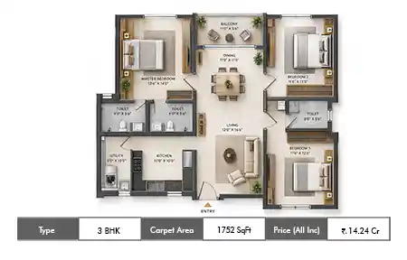 3 BHK 1752 SqFt
