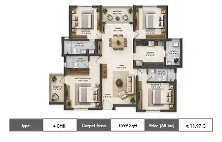 4 BHK 1599 SqFt